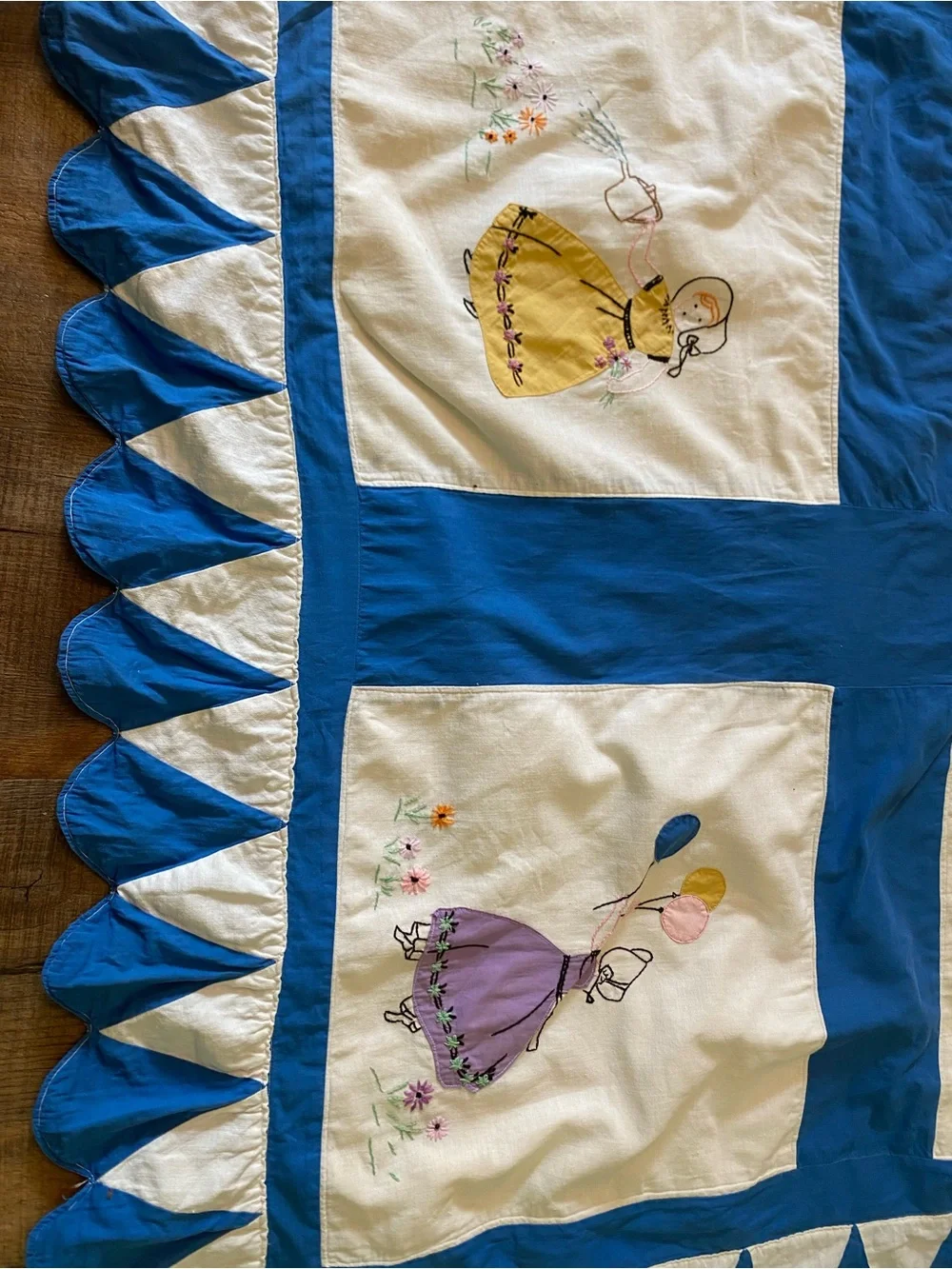 Hand-Embroidered Blue & Vintage Quilt